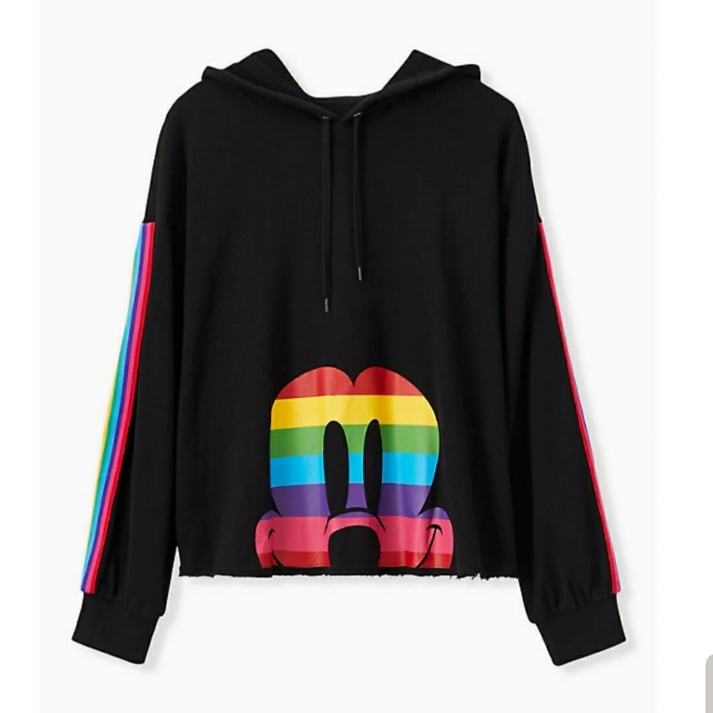 Torrid mickey mouse cropped rainbow pride hoodie